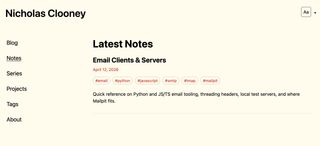 Notes page showing the digital garden style collection