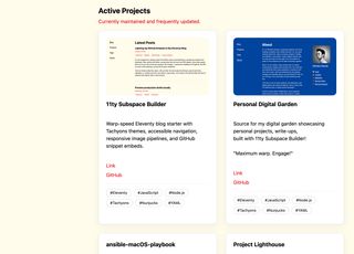 Projects page filter controls with active tag selection