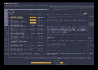 The tmux-agents list with three spawned agents marked needs you, and a preview of one of them idle after reporting back